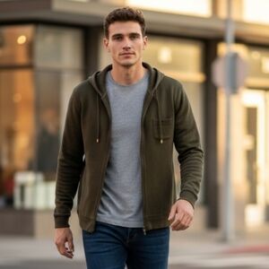 Vintage Ralph Lauren Olive Green Men's Jacket Full-Zip Hoodie Size L